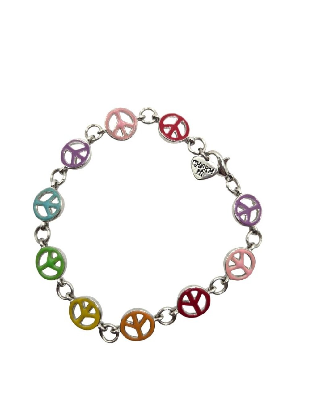 Colorful Peace Sign Charm Bracelet With Lobster Clasp   By Charm It